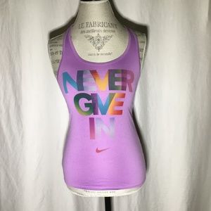 Nike Dri- Fit Purple "Never Give In" Tank Top